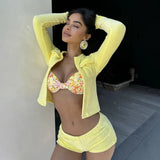 Yellow Terry Cardigan And Shorts Set-Outfit