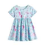 New Girls Summer Dress Flare Sleeve Sundress for Girls Princess Casual Wear Unicorn Printing Hawaii Holiday Beach
