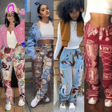Zingj Patchwork Striped Print Jogger Pant Women Rave Festival Clothing 2023 Summer Casual High Waist Bodycon Active Sweat Pants 211-1-Outfit