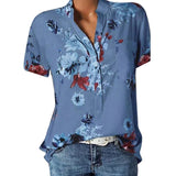 new women's shirt printing large size casual shirt loose V-neck short-sleeved shirt