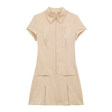 New Wide Pleated Lapel Short Fashionable Dress
