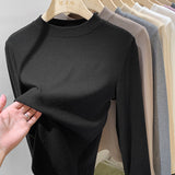 Pat Small Standing Collar Bottomed Blouse Women's Autumn And Winter Thread Foreign Style New Elastic Soft Waxy Pro-Skin Grinding