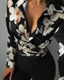 Zingj Wise Popular Autumn Loose Long Sleeve V Collar Print Women's Shirt Shirt