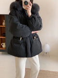 Korean Version Sweet Horn Buckle Down Jacket Female Long Winter New Fox Big Hair Collar Thick Warm Coat Tide-Outfit