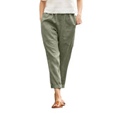 Large Pocket Pure Color Comfort Leisure Cotton Linen Casual Straight-leg