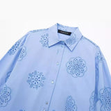 Spring Style Glue Embroidery Decorated Loose Poplin Shirt