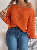 Shooting 2025 Autumn And Winter Leisure Hollow Word Collar Shoulder Lantern Sleeve Sweater Women's