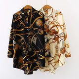 chained casual oversize Women Blouses Spring chiffon Blouse 3/4 sleeve Loose Casual Tops Shirts Blusas