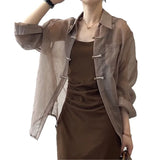 Year's Popular New Chinese Style Buckle National Style Shirt Women 2025 New Summer Thin Outside The Sunscreen Cardigan