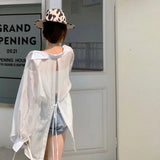 Women Blouses Solid Wear Early Spring Thin Pure Shirt Split Back Loose Sunscreen Long-sleeved Shirt Polo Collar Female