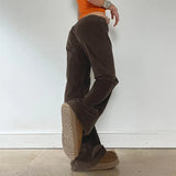Zingj Brown Low Waist Loose Simple Wick Pants Bell Bottoms Hot Girl Street Joker Show Thin Casual