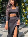 2022 Spring Autumn Knitted Sexy Women Dress Sets Casual Fashion Women's Suit With Long Sleeve Pullover Top &amp; Split