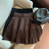 Knitted Pleated High-Waisted Mini Skirt- Outfit