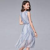 new women's middle school long sleeveless fungus edge waist drawstring stripe elegant Fairy