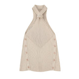 New Spring Style Hangs Neck Slim Buttons And Decorates Knitted Blouse