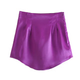 Pure Color Simple Silk Satin Sensitive Mini Skirt In