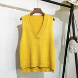 Autumn Women Sweater Vest Woman Short Loose Knitted Sweater Sleeveless Ladies V-Neck Pullover Tops Female