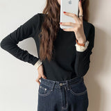 Semi-High-Necked Velvet Bottomed Blouse With A New Style Of Long-Sleeved Knitted Velvet And Warm Lace
