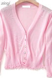 Summer Cardigan Knitted Loose Autumn Coat V-Neck Button Cardigans Women Knitwear Women Short Tops New All-match