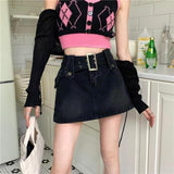 Y2K Design High Waist Denim Skirt Women's Large Size Slim A-Line Short Skirt Pants with