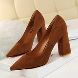 Zingj Simple Thick Heel High Heel Suede Shallow Pointed Professional OL Show Thin Women's Shoes High Heels Single