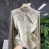 Silk Embroidered Shirt Women's 2023 Early Spring New Court Style Hollow-Out Shirt Socialite