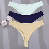 Sexy G-string Women's Cotton Panties Low-Waist Thongs Striped Solid Female Underpants Girl Comfortable Briefs