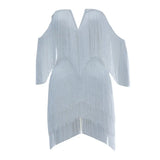 2022 Women Fashion Tassel Bandage Dress Sexy V Neck Off Shoulder Bodycon Nightclub Celebrity Female Party Mini