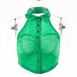 New High Quality Crop Tops Women Basic Clothing 2021 Summer Turn-down Collar Female Casual Backless Vintage Cropped