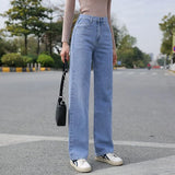 Zingj Leg Jeans Female High Waist Hang Sense Fall 2024 New Niche Design Feel Loose Straight Tube Pants-Outfit