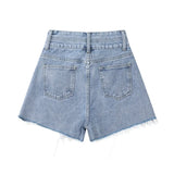 Streetwear Jeans Short Women Summer New Loose Button High Waist Casual Vintage Korean Wide Leg Female Denim