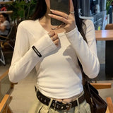 Design Label Large Round Neck Long-Sleeved T-Shirt Women's Early Autumn Low-Collar Bottomed Blouse Threaded Slim