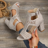 Zingj Thick Heel Fish Mouth Hollow Out After Hollow Out Fashion Outside Banquet Hook Buckle After Zipper Fashion High Heel Thick Heel