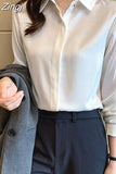 Spring Satin Women's Shirts Fashion Silk Button Solid OL Elegant Ladies Tops Long Sleeve Blouse Basic Women Shirts