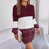 Shooting 2025 Autumn And Winter Casual Lantern Sleeve Sweater Dress Women's