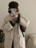 White Duck Velvet Contrast Color Long Down Jacket Female 2024 Winter Fashion Fashion Corduroy Lapel Over The Knee Coat Tide-Outfit