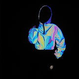 New Fish Scales Dazzle Color Reflective High-Waisted Short Jacket Female Feel Crop Coat Loose Jacket Tide-Outfit