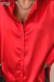 Satin Long Sleeve Blouses Women 2023 Autumn Vintage Blue Green Silk Shirt Women Casual Loose Button Up Street