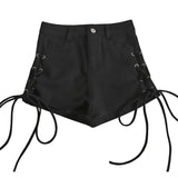 Waist Lace-up Shorts for Women Summer High Street Skinny Shorts