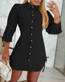 Zingj Style Autumn Fashion Long Sleeve Solid Color On Both Sides Of The Rope Dress