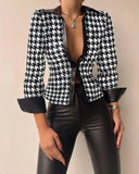 Zingj Wise Burst Spring Long Sleeve V Collar PU Leather Splicing Women's Shirt Shirt