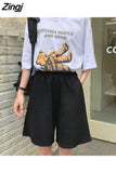 Women Summer Loose 3XL Solid Embroidery BF Wide-leg Knee-length Harajuku Casual Simple Ins Trendy All-match Students