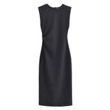Spring Style Slim Waist Sleeveless Long Solid Color Midi Dress