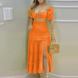 Autumn New Fashion Impact Printing Vest High-Waist Open Fork Dress Set