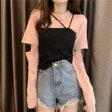 Zingj 2024 New Korean Wind Detachable Sleeve Knit T-Shirt Knit Sling Vest Wearing A Suit Schoolgirl-Outfit