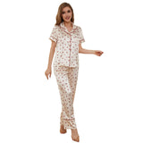 Zingj Female Summer Thin Ice Silk Short-Sleeved Shirt Trousers Two-Piece Home Suit