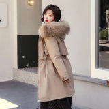 Large Size School To Overcome 200 Jin Coat Female Big Hair Collar Cotton-Padded Clothes Korean Version Add Velvet Waist Warm Cotton Clothes Female Tide-Outfit