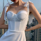 New Elegant Summer Sleeveless White Bodycon Dress Sexy Spaghetti Strap Midi Dress Office Lady Celebrity Party