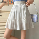 Women Solid Korean Style Folds Streetwear High Elastic Waist All-match Summer Student Ladies Simple Causal Юбка