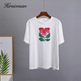 Summer Harajuku Floral Printed T Shirt Women Elegant 100% Cotton Graphic Tee Casual Oversized Plus Size Female